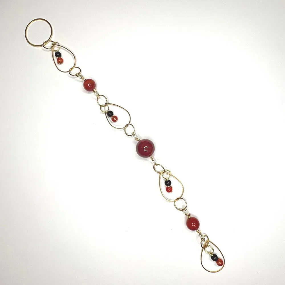 Carnelian Black Tourmaline Gemstone Hanging | Round Bead | Vitality Protection